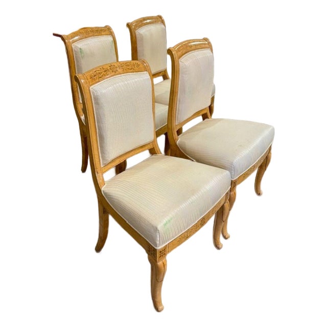 Antique Set of Four French Charles X Satin Wood Inlaid Dining Chairs For Sale