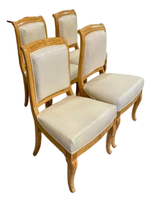 Antique Set of Four French Charles X Satin Wood Inlaid Dining Chairs