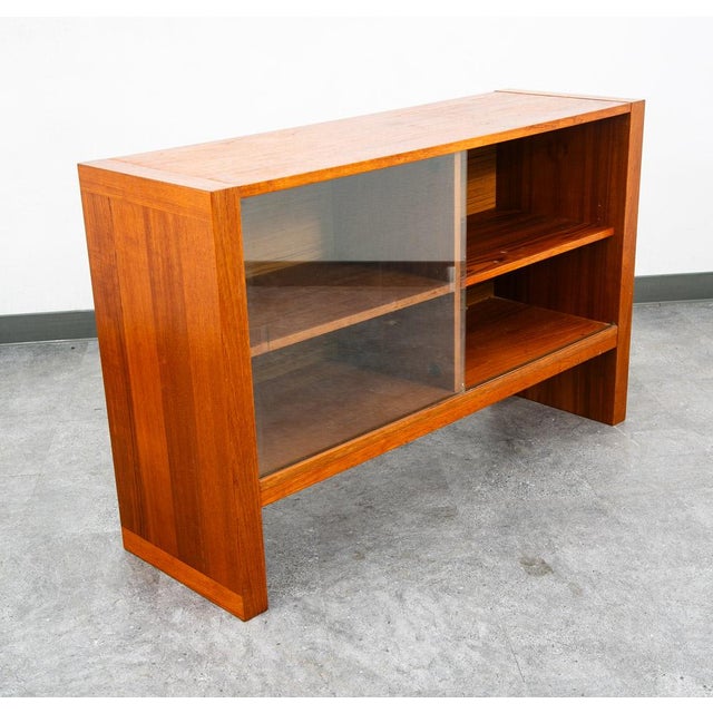 Mid Century Danish Modern Bookshelf Cabinet Teak Shelves Glass Shelves 30" MCM For Sale - Image 4 of 12