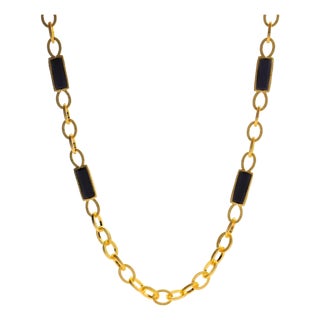 Versatile Glow Black Cat Eye Gold Long Necklace For Sale