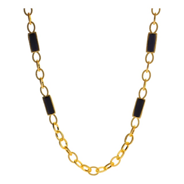 Versatile Glow Black Cat Eye Gold Long Necklace For Sale