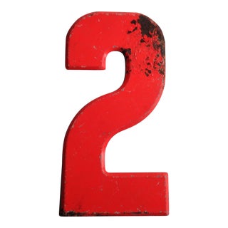 Vintage Rustic Neon Orange Metal Number '2' Sign For Sale