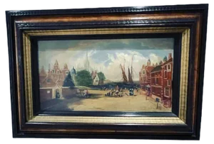 F Knot, Dutch Canal Scene, Oil Painting, Framed