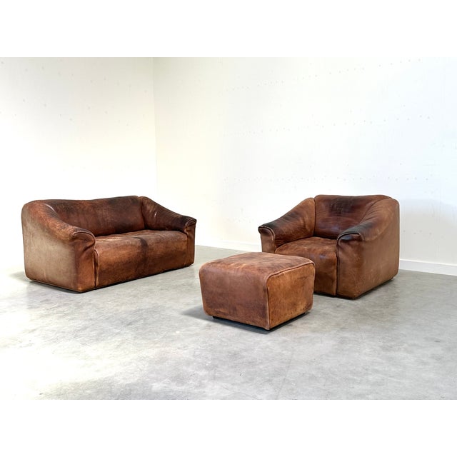 DS47 Sofa with Armchair and Stool in Leather from De Sede, 1970s, Set of 3 For Sale - Image 10 of 18