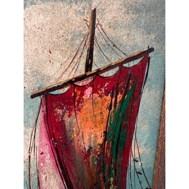 1960s 1960s Small Impasto Sailboat Oil Painting in Antiqued Giltwood Frame, Signed Michel For Sale - Image 5 of 12