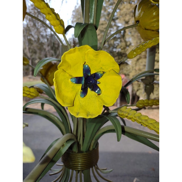 1960s Italian Tole Painted 5 Arm Chandelier With Wheat and Flowers For Sale - Image 4 of 5