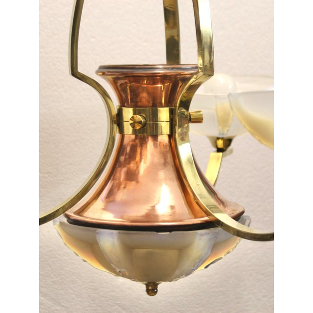 French Opalescent 3-Arm Chandelier in Brass and Glass from Petitot, 1930s For Sale - Image 11 of 16