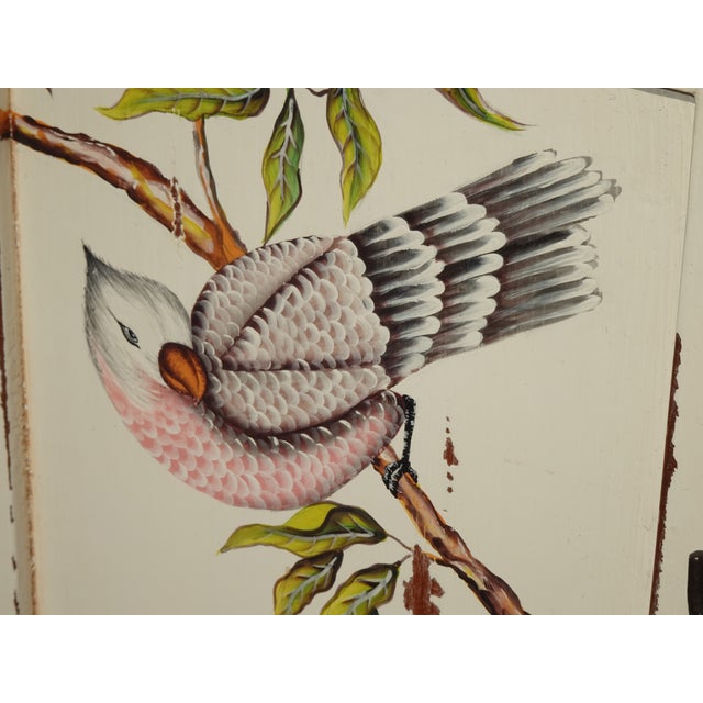 Vintage French Provincial Hand Painted White Floral W Birds Credenza Side Table For Sale - Image 12 of 18