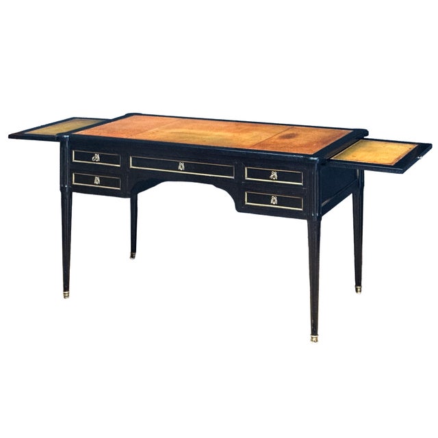 Louis XVI Ebonized Writing Table or Desk With Embossed Leather Top From France For Sale - Image 9 of 15