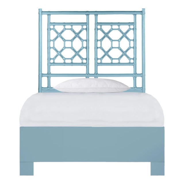 Lattice Back Platform Bed Twin Extra Long, Pool Blue For Sale