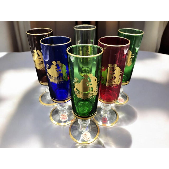 Vintage Italian Multicolored Glasses, 1950s, Set of 6 For Sale - Image 6 of 12