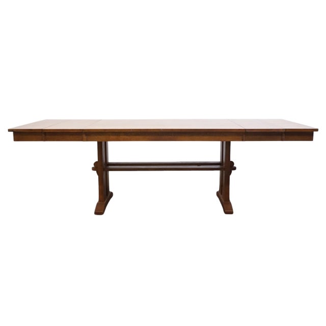BASSETT FURNITURE Mission Style Solid Oak 93" Trestle Dining Table 4033-0449 29.5" High 69.5" Wide 40.25" Deep 2 Leaves;...