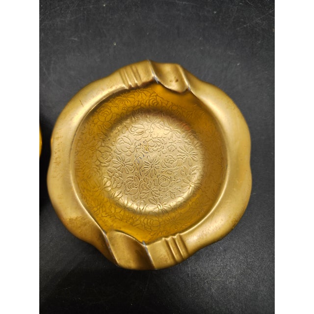 Vintage PIckard Ashtray Gold with Floral Pattern 3.5" #135 ~ Set of 2