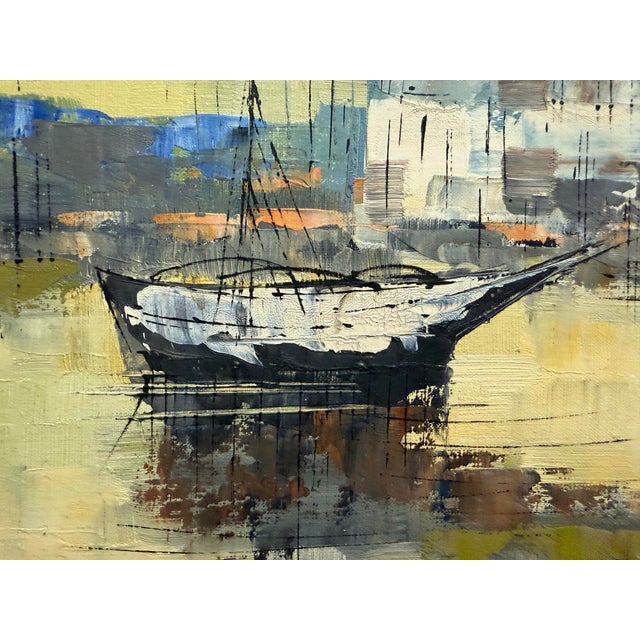 Vintage Midcentury Harbor Scene Signed Collins For Sale In Miami - Image 6 of 8