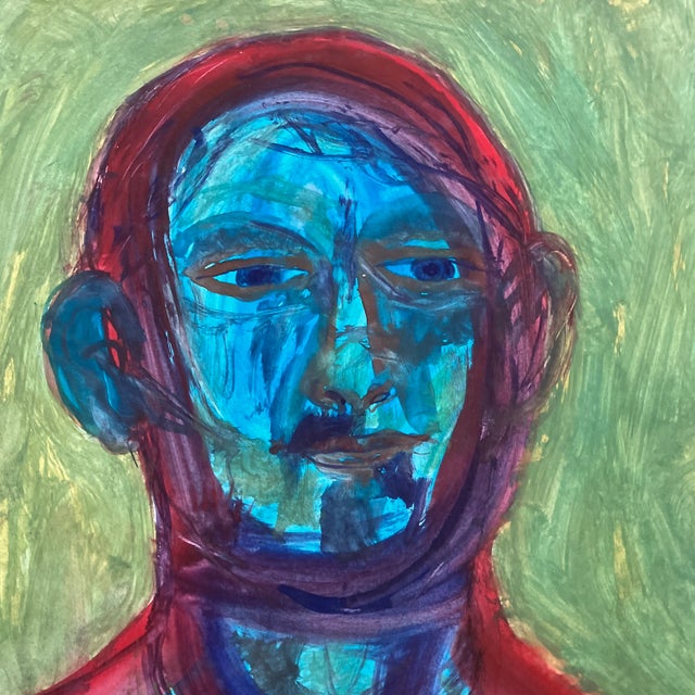 Abstract 1970’s Original E.J.Hartmann Abstract Portrait Painting Signed For Sale - Image 3 of 5