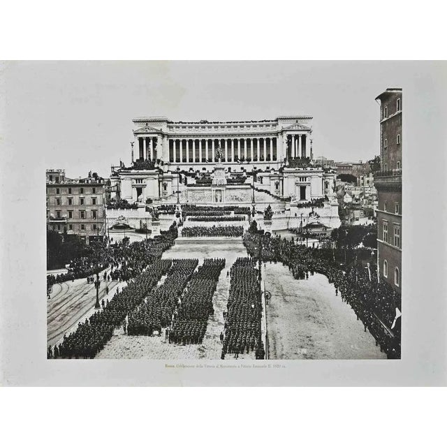 Rome-Celebrations in Piazza Venezia is an original Vintage b/w photograph after a painting of the late 19th Century...