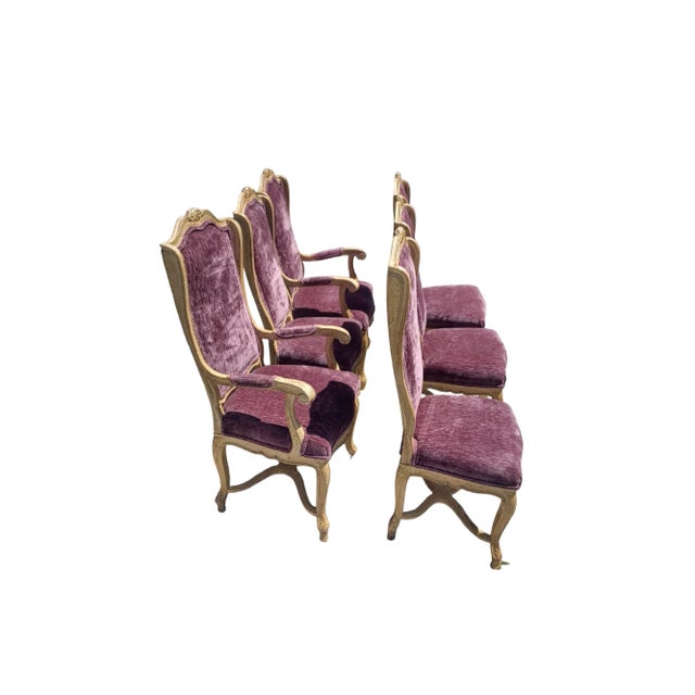 Vintage Set of 6 Upholstered Dining Chairs With Village Scene For Sale - Image 4 of 6