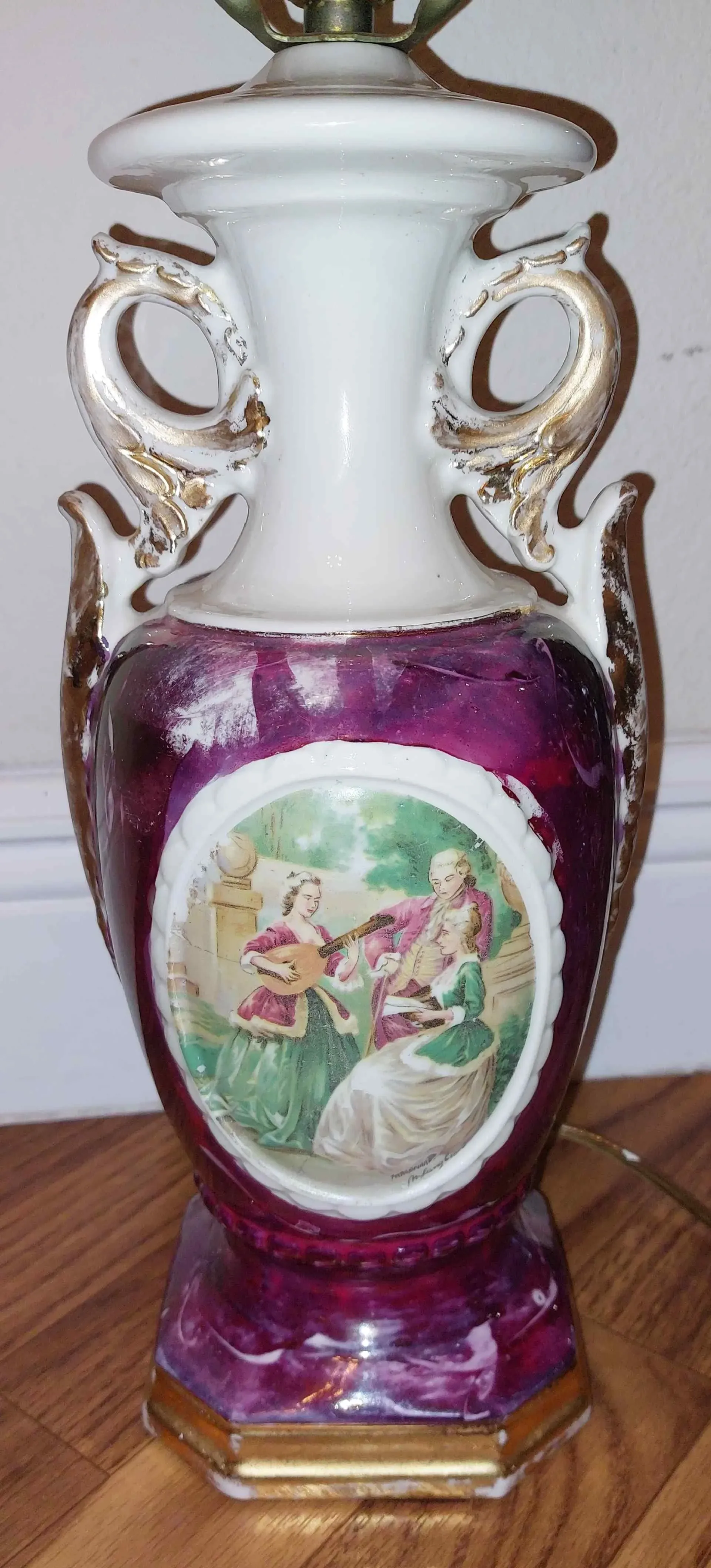 1940s Fragonard M. Langbroek Signed Rococo Ceramic Table Lamp