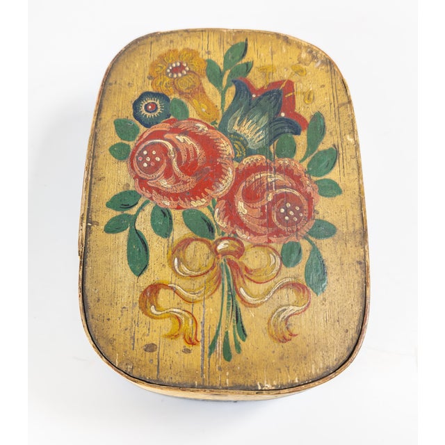 We are selling this charming 19th century painted Bride’s box. This European box has very beautiful painted lid with...