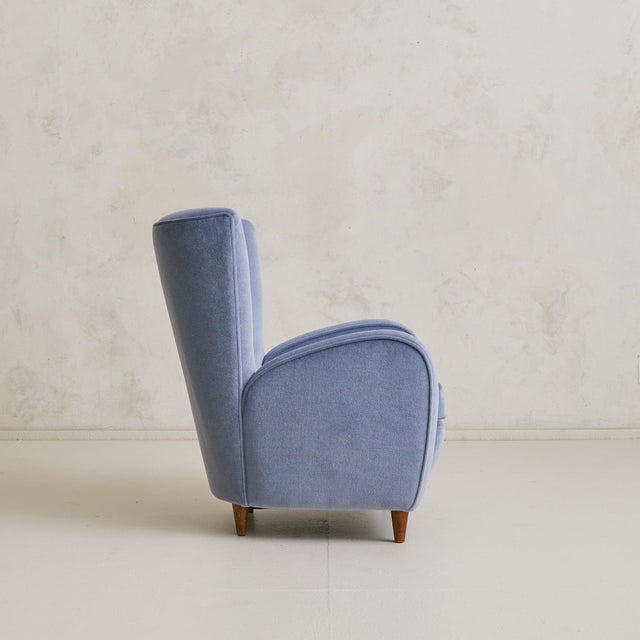 Italian Cornflower Blue Velvet Lounge Chair in the Manner of Paolo Buffa, 1950s For Sale In Chicago - Image 6 of 11