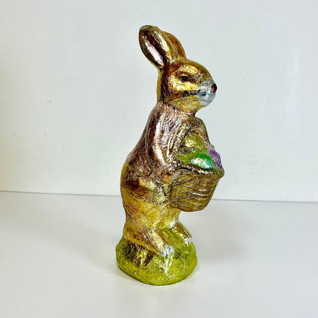 Shabby Chic 1990s Vintage Shabby Chic Foil Covered Plaster Faux Chocolate Bunny Figurine For Sale - Image 3 of 15