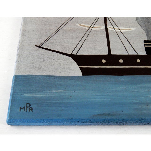 Early 21st Century Matt Rix, Naive Style Early Steam Ship Sail Boat, Oil on Board For Sale - Image 5 of 12