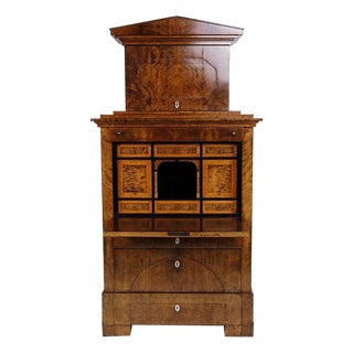 Secretary with 2 Drawers in Hand Polished Birch & Intasia, 1840s For Sale