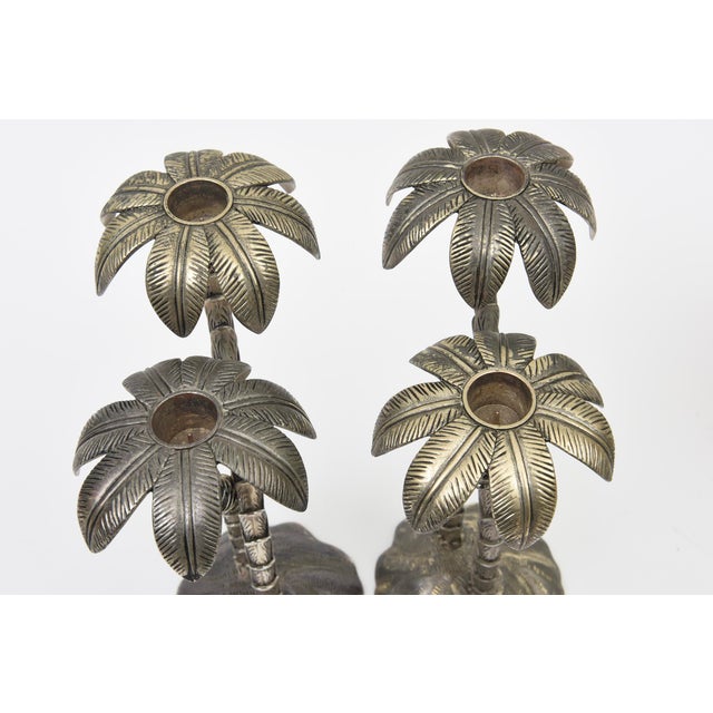 1970s Vintage Coastal 1970's Godinger Silver Plate Palm Tree Candlesticks Pair Of For Sale - Image 5 of 11