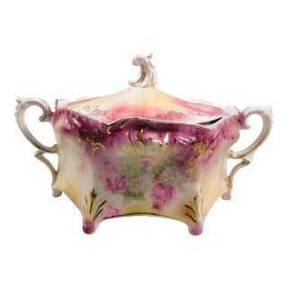 1940s Reinhold Schlegelmilch Pink Footed Covered Biscuit Jar For Sale