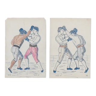 1943 William Wood Boxers Paintings a Pair For Sale