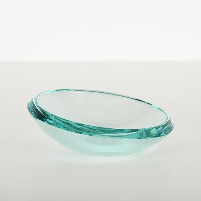 Crystal Turquoise Bowl by Max Ingrand for Fontana Arte, 1950s For Sale - Image 3 of 13