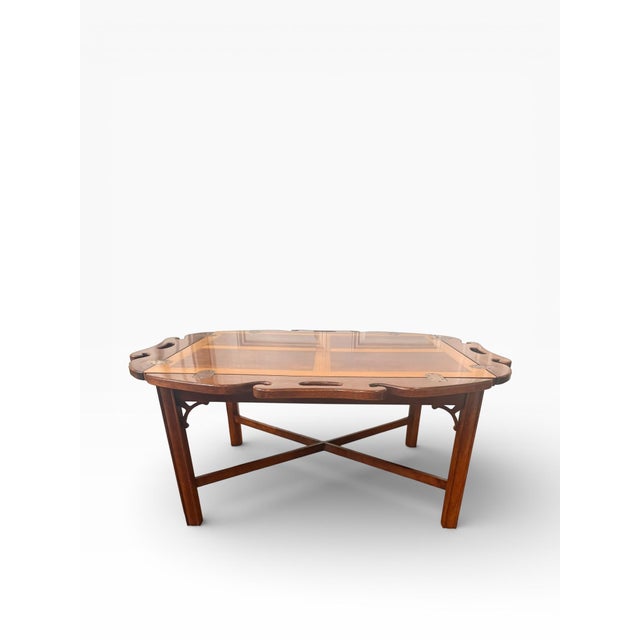 Thomasville 1990s Thomasville Folding Butler’s Tray Coffee Table With Gallery Sides & Crossbanded Veneer Top For Sale - Image 4 of 14