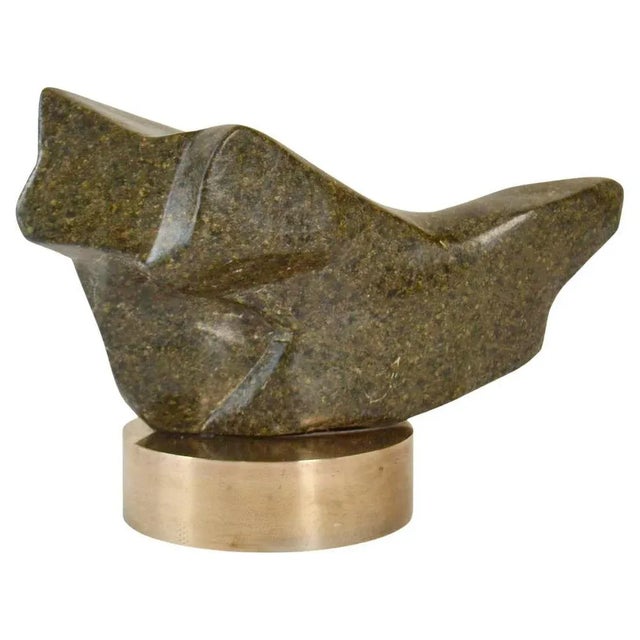 Sculpture Moss Green Marble on Bronze Plinth by Alice Ward, 1960s For Sale - Image 9 of 9