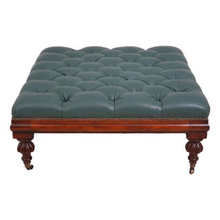 Henredon Mahogany Large Tufted Leather Ottoman For Sale