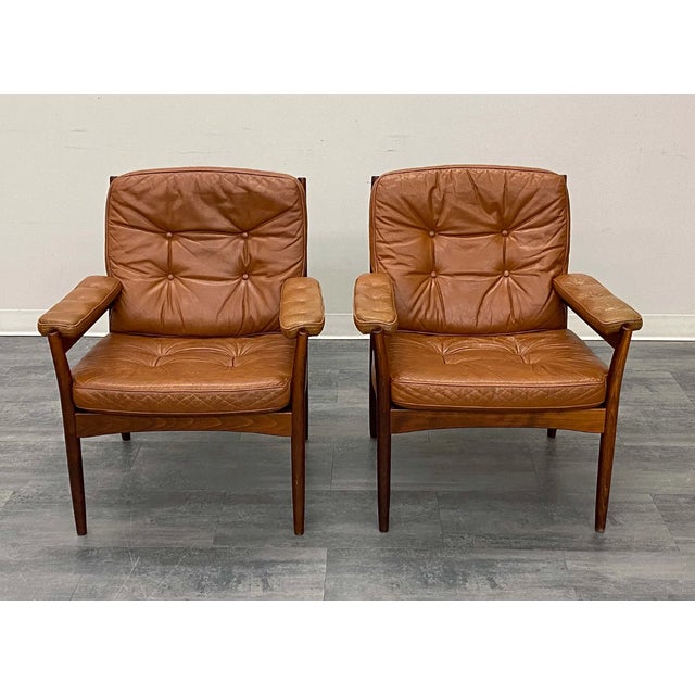 1970s Pair Gote Mobler Leather Lounge Chairs For Sale In New York - Image 6 of 14