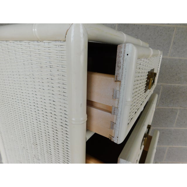 White Faux Bamboo Campaign Style Lingerie Chest Wicker Coastal Style For Sale - Image 8 of 11