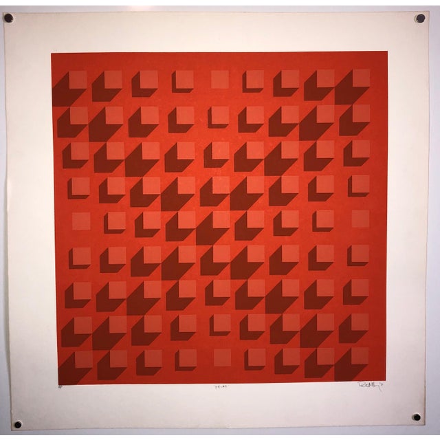 Paul M. Levy, Abstract Geometric 1970s Vintage Silkscreen Screen Print Manner of Vasarely, 1970 For Sale