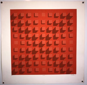 Paul M. Levy, Abstract Geometric 1970s Vintage Silkscreen Screen Print Manner of Vasarely, 1970