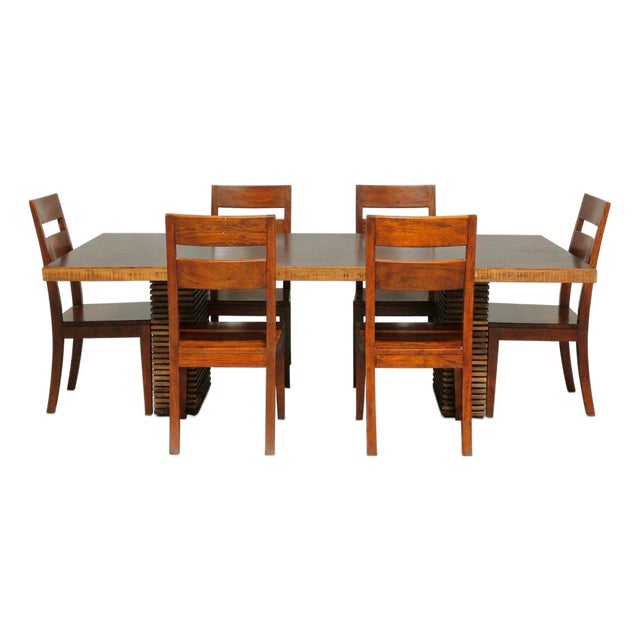 Crate & Barrel 'Paloma' Dining Table W/6 Chairs - Red-Brown For Sale
