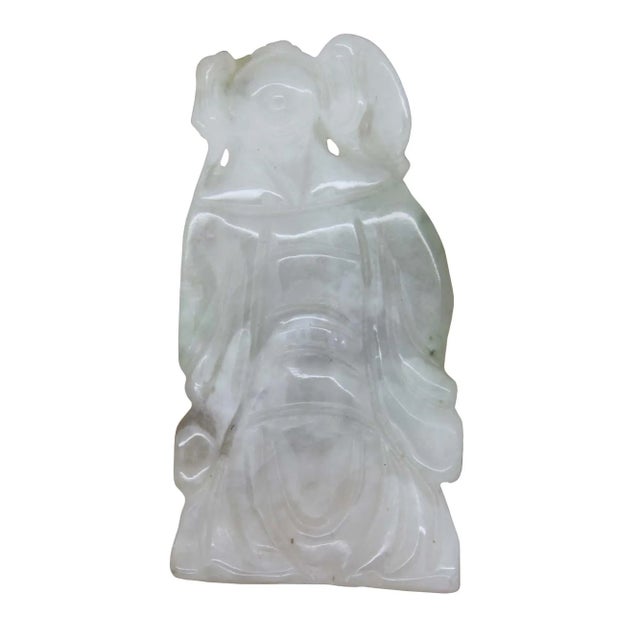 Figurative Light Green Jade Pendant With Standing General Guan, Kwan Kong Figure For Sale - Image 3 of 6