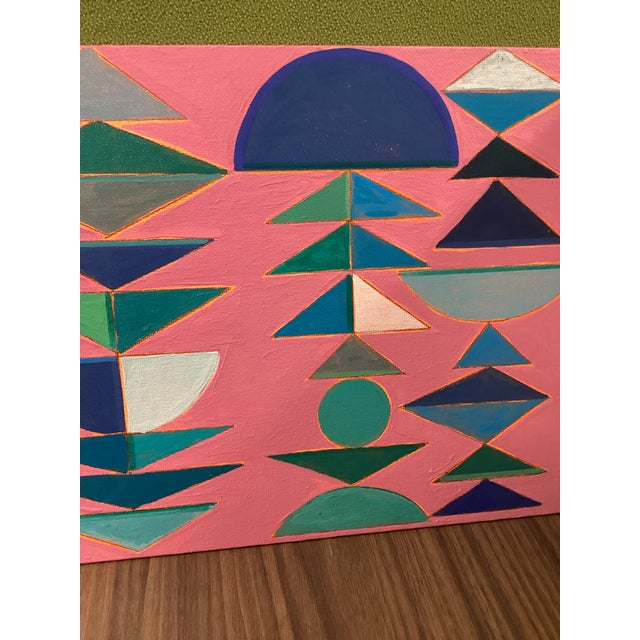Abstract Abstract Geometric Painting, Modern MCM Wall Art, Colorful Shape Composition, Original 8x8 For Sale - Image 3 of 9