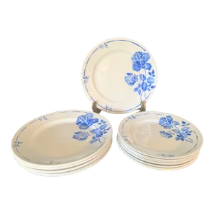 Antique French White and Blue Ironstone Dinner Set by St Amand France 12 Pieces for 6, Circa 1920
