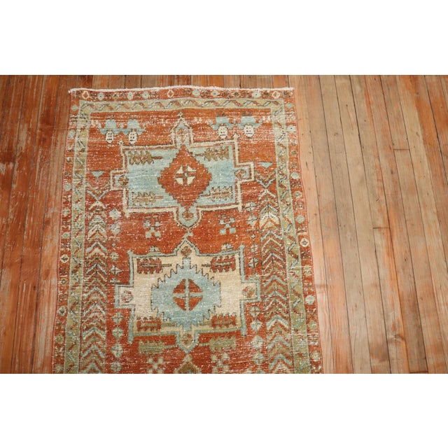 Red Antique Zabihi Collection Persian Heriz Worn Orange Runner - 2'7" x 8'2" For Sale - Image 8 of 11