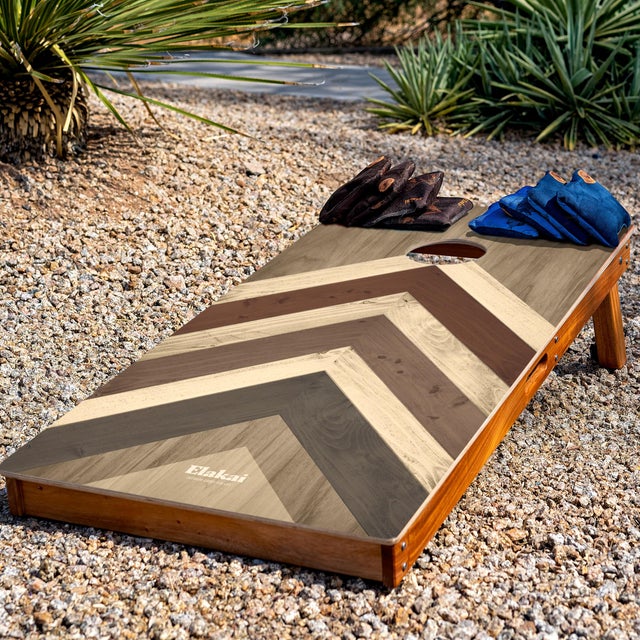 Terra Chevron Mahogany Pathfinder Cornhole Boards For Sale - Image 9 of 10