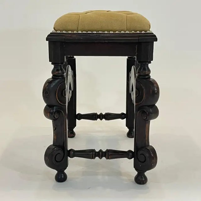 Mid 19th Century 19th Century Italian Baroque Carved Stool or Bench, Linen and Oak, Italy 1800s For Sale - Image 5 of 12
