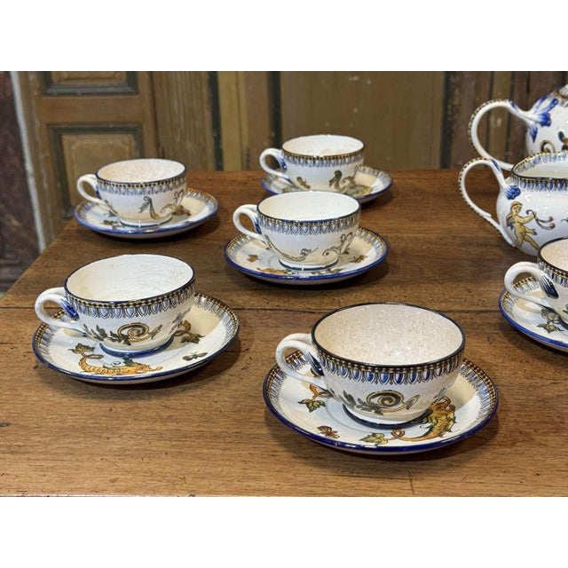 Gien Earthenware Tea and Coffee Service, 1800s, Set of 25 For Sale - Image 5 of 18