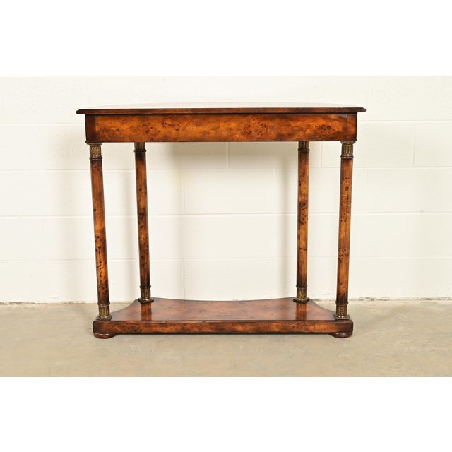 Maitland Smith Style French Empire Burl Wood and Gold Gilt Demilune Console Table For Sale - Image 13 of 15