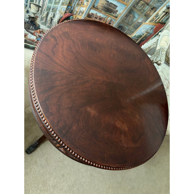 Vintage Mid-Century Regency Mahogany Drum Table With Carved Paw Feet For Sale - Image 11 of 12
