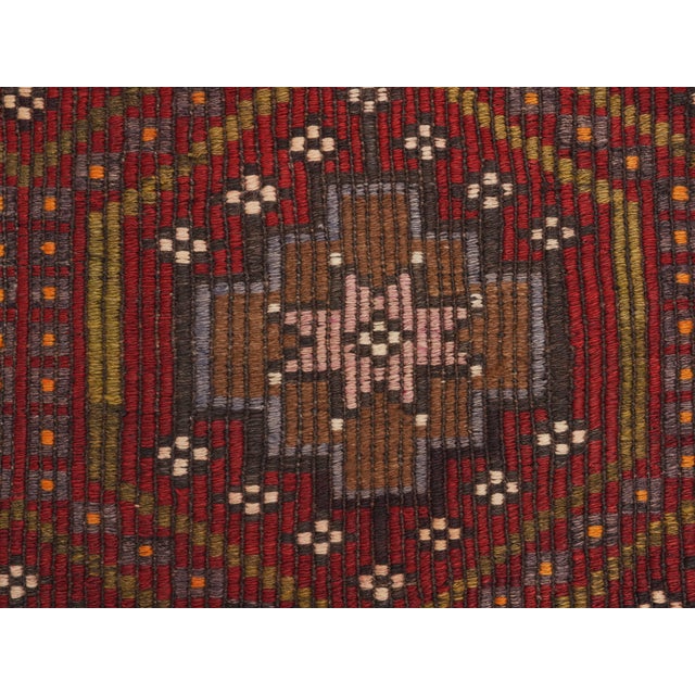 Red 1970s Vintage Handmade Wool Cotton Red Cicim Kilim Runner Rug For Sale - Image 8 of 11