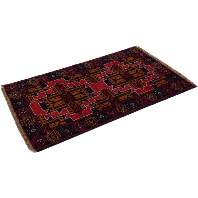 1960s Vintage Persian Balouch Handmade Red Medallion Wool Rug For Sale In New York - Image 6 of 7